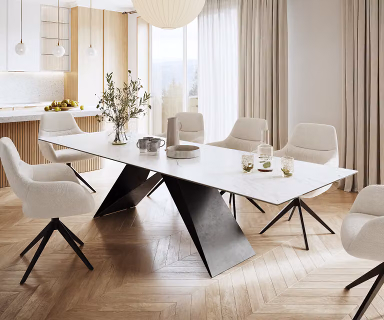 DELIFE Eettafel Edge modern met wit Laminam keramiek en zwart onderstel, B/D/H: 300 x 100 x 75 cm