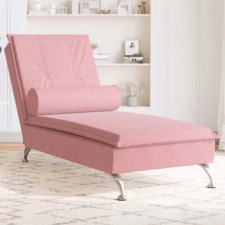 Luxe Massage Chaise Longue in Zacht Roze Fluweel met Vibrerende Nekrol