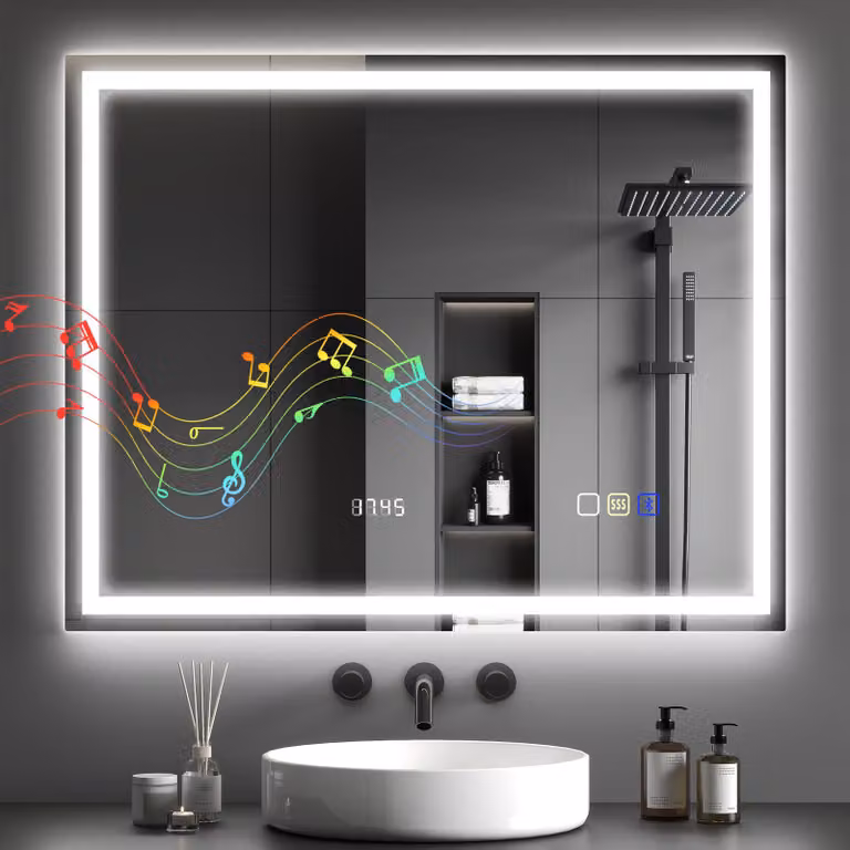 HOMCOM LED-badkamerspiegel met anti-condensfunctie, 3 lichtkleuren en klok