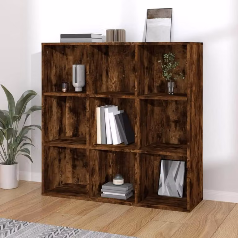 Boekenkast met 9 compartimenten in gerookt eiken, B/D/H: 98 x 30 x 98 cm