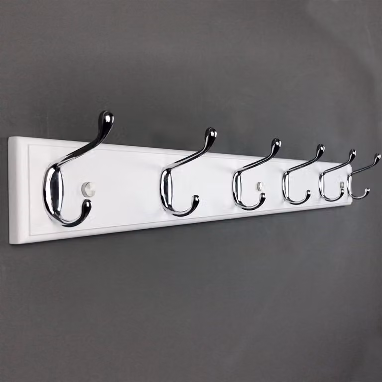 Wandkapstok Hanger Wit Zilver - Muurrek met Haken voor Entree en Slaapkamer - 70 cm