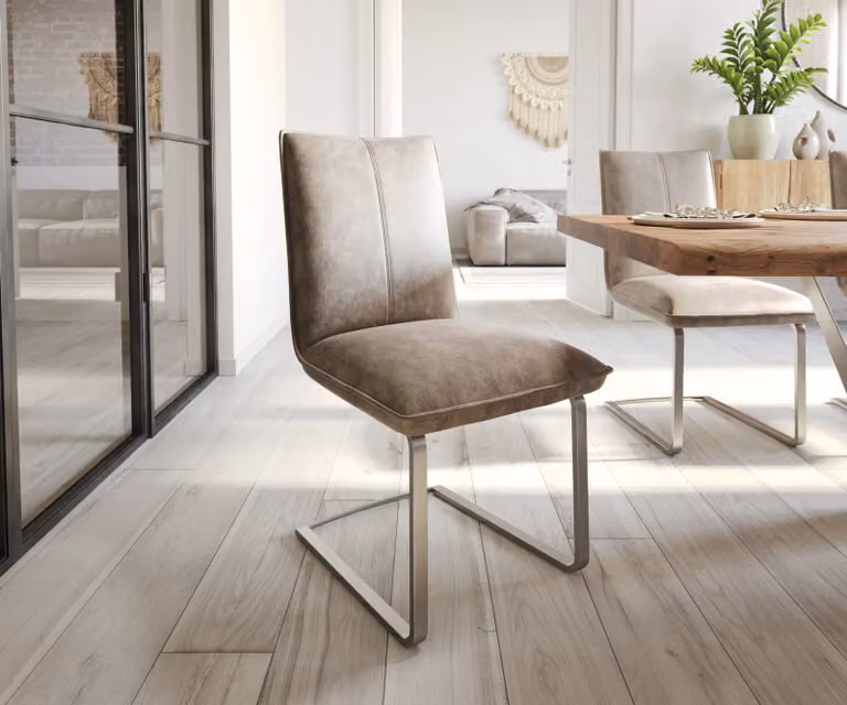 DELIFE Lelio-Flex Sledemodel Stoel in Taupe Microvelours met RVS Onderstel