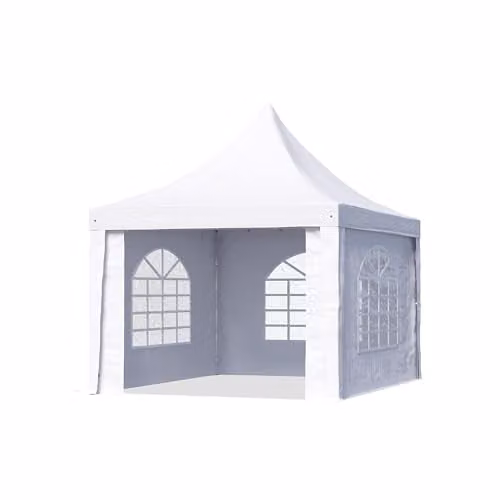 TOOLPORT Pagodetent Paviljoen 3x3m met vensters en robuust wit PVC-zeil
