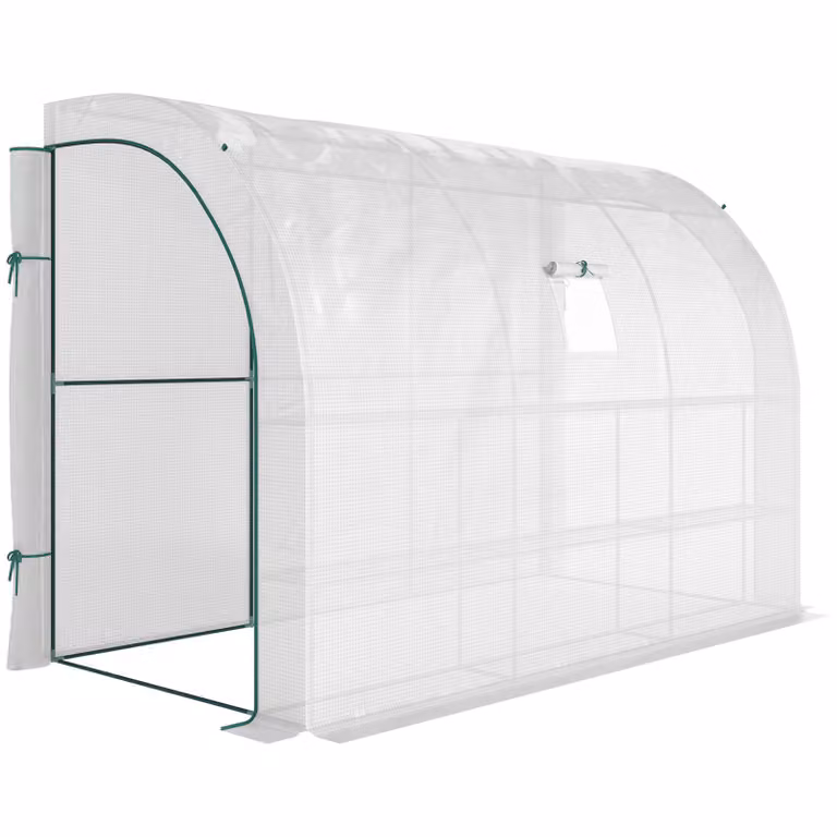 Outsunny Tuinkas met kunststofhoes, UV-bestendig, 3 niveaus en ritssluitende deuren, Wit