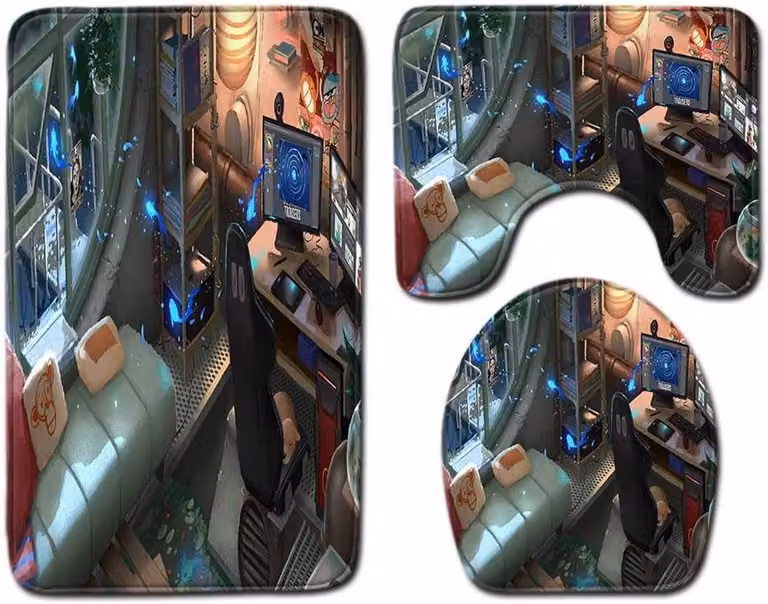 SnelShoppen Cartoon Drie Delige Badkamer Antislip Mat Set, Waterabsorberend, Breedte: 45 cm, Lengte: 75 cm