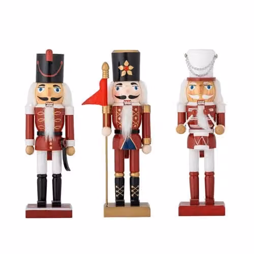 Bloomingville Darren kerstdecoratie notenkraker, 3 delen, Rood/Goud/Wit, Hoogte: 25 cm