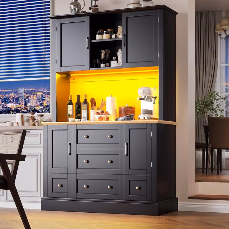 Zwarte Keukenkast en Buffetkast met Werkblad en Kantelbeveiliging, B/D/H: 115 x 40 x 180 cm