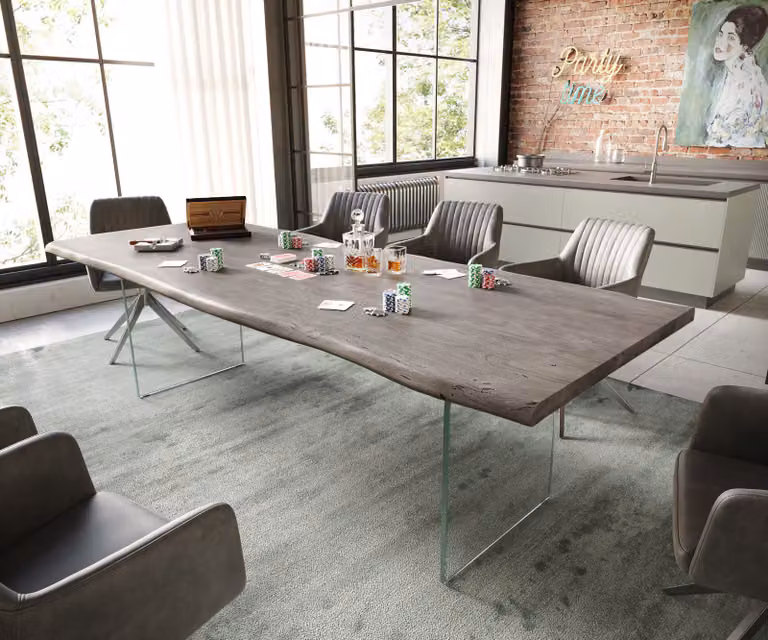 DELIFE Eettafel Edge Live-Edge Acacia en Glas Platina B: 260 cm, D: 100 cm, H: 74,5 cm