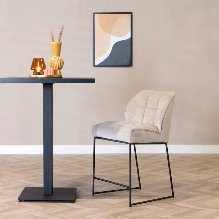 Scandinavische barkruk Jelle beige/zwart met stoffen zitting, Hoogte: 70 cm