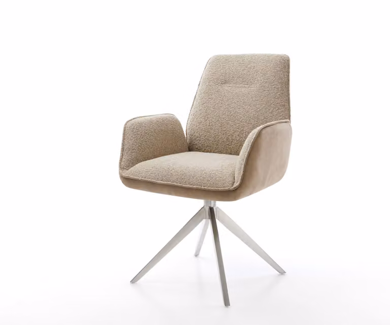 DELIFE Draaistoel Zoa-Flex in beige met zilverkleurig roestvrij staal, 360 graden draaibaar met rocker-functie en microfibre/boucle bekleding