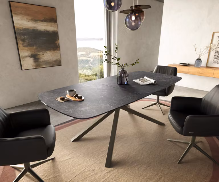 DELIFE Eettafel Edge Boot Keramiek Laminam Nero Greco Anthrazit B/D: 220 x 100 cm, Uitschuifbaar, Kruisonderstel