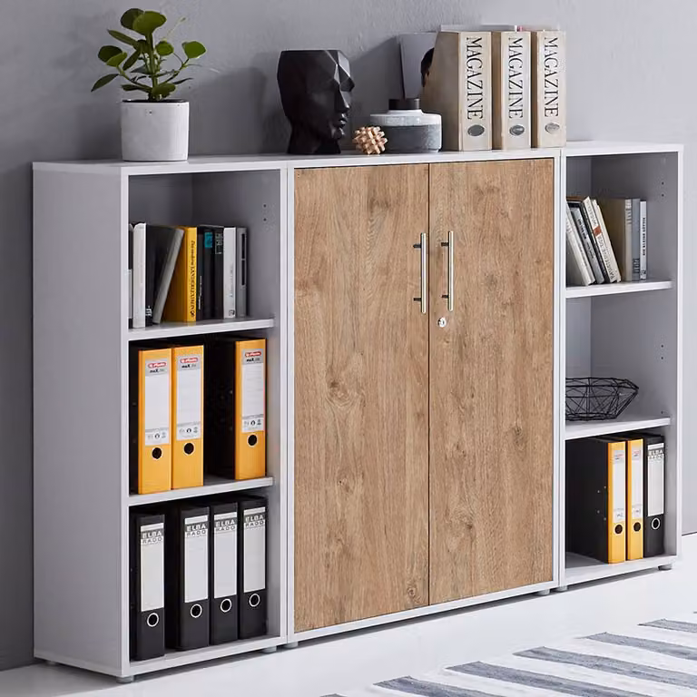 home24 Dossierkast 3-delig Sanremo, Bruin/Wit, Breedte: 114 cm