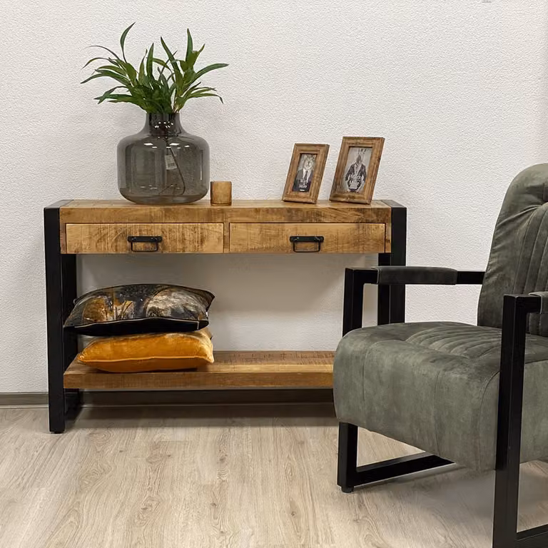 The Copperbarn Britt mangohouten sidetable met 2 lades, Breedte: 120 cm