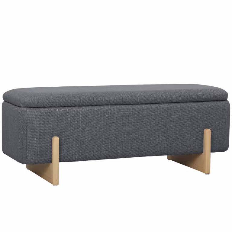 HOMCOM Hocker met opbergruimte in linnenlook met schuimrubber bekleding, Donkergrijs, B/D/H: 111 x 44 x 44,5 cm