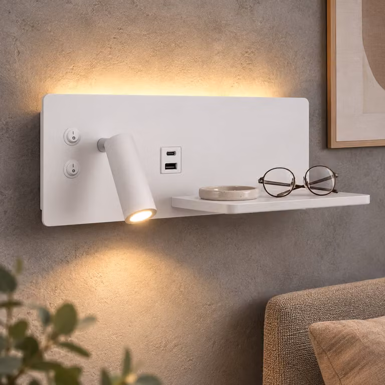 Artdelight Wandlamp met Draadloze Oplader en USB-poort - Wit