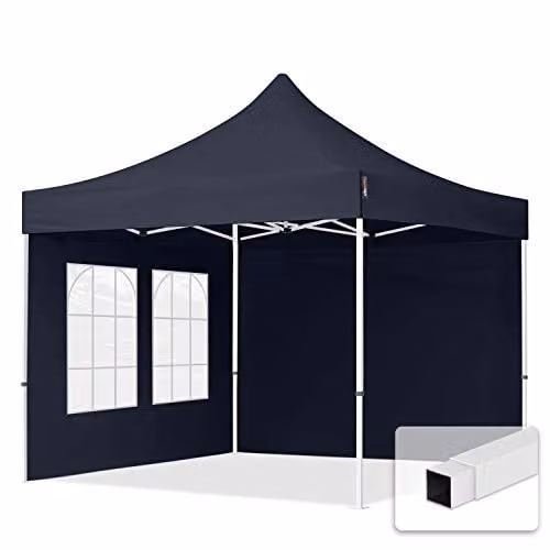 TOOLPORT Easy Up Partytent met 2 zijwanden en kerkvensters, grijs, 3 x 3 m