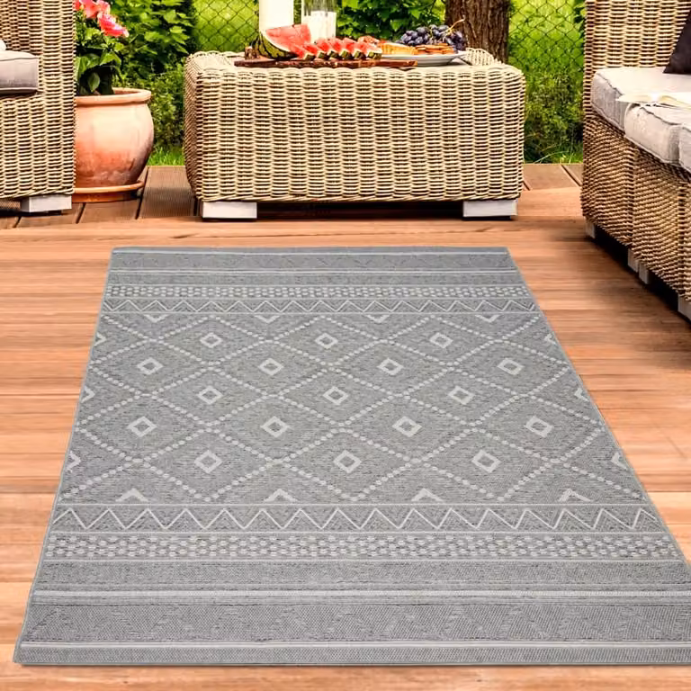 Carpetia Sisal vloerkleed met zickzack-ruitenpatroon in grijs, geschikt voor binnen en buiten, Breedte: 300 cm, Diepte: 400 cm