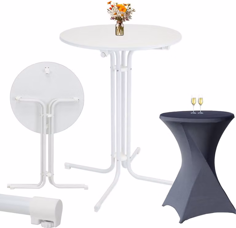 TRUTZHOLM Inklapbare Bistrotafel met Strijkvrije Hoes - Wit en Antraciet - Diameter: 80 cm, Hoogte: 110 cm