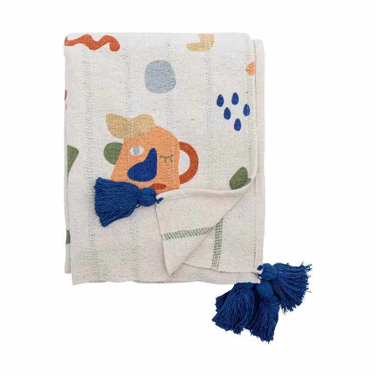 Bloomingville Sylvie katoenplaid met ornament in beige en wit, B/D: 160 x 130 cm