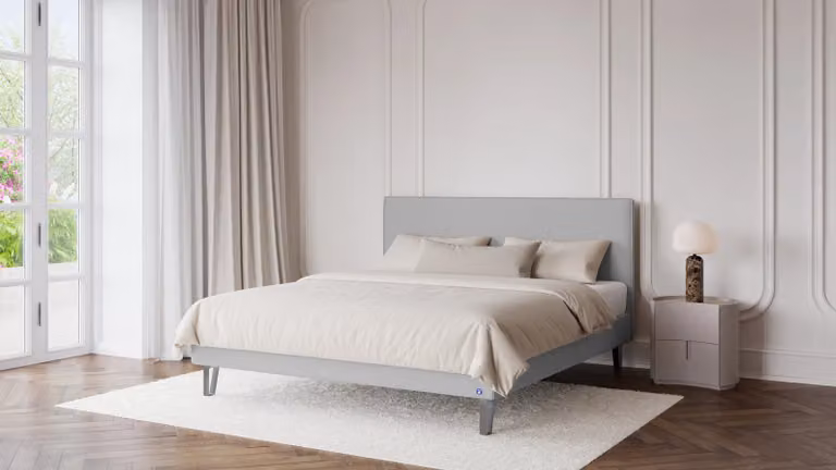 BRUNO Classic bed in lichtgrijs met matras en lattenbodem, B/D: 140 x 200 cm
