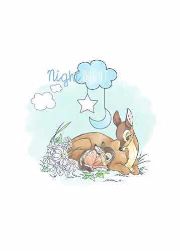 Komar Disney Wandafbeelding Bambi Good Night Kunstdruk voor Kinderkamer en Babykamer Breedte: 50 cm, Hoogte: 70 cm