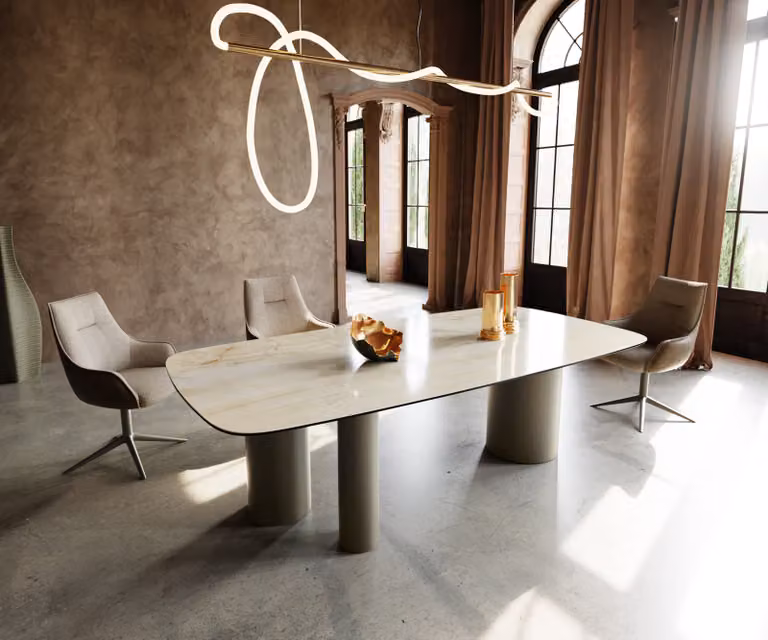 DELIFE Edge Boot Eetkamertafel met keramisch oval blad en metaal effectafwerking, B/D/H: 240 x 120 x 76 cm