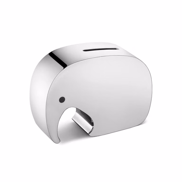 Georg Jensen Miniphant spaarpot in zilverkleurig roestvrij staal, H: 8,7 cm, B: 6 cm