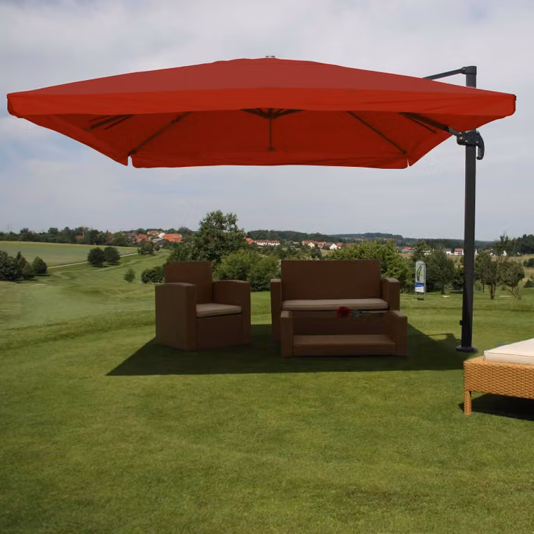 Mendler Ampelscherm HWC-A96 Bordeauxrood, Draaibaar Polyester met Aluminium en Staal, Diameter: 4,24 meter