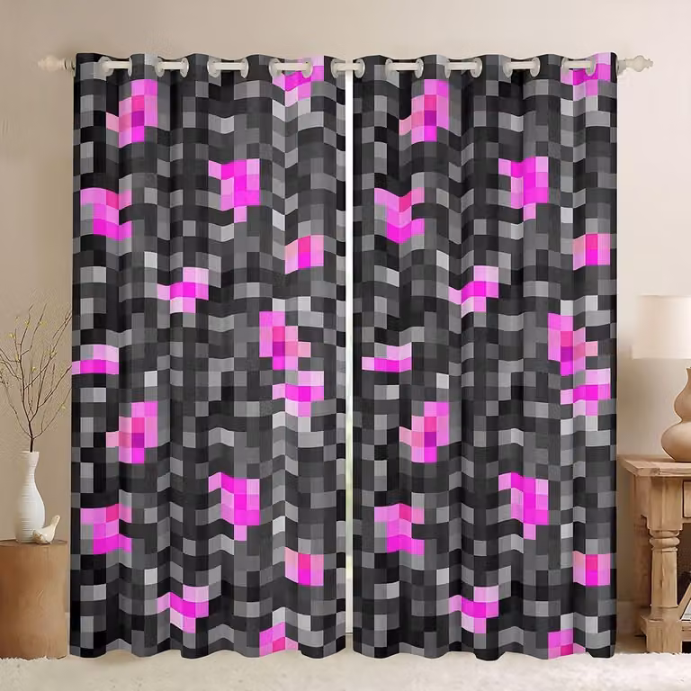 Raambekleding Gordijnpanelen met Abstract Geometrisch Patroon - Grijs Roze - 260 x 140 cm