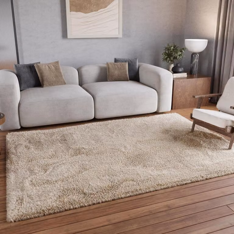 Hoogpolig Vloerkleed Beige - Zacht Vierkant Kleed voor Woonkamer, Slaapkamer of Kinderkamer - 200 x 200 cm