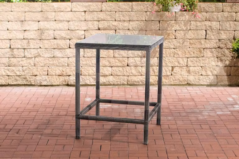 CLP Trading Alia Polyrattan tuintafel met glazen blad, grijs gemêleerd