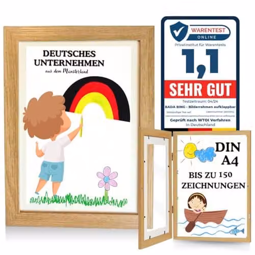 Bada Bing Set van 2 moderne A4 fotolijsten voor kindertekeningen, zwart, houtlook