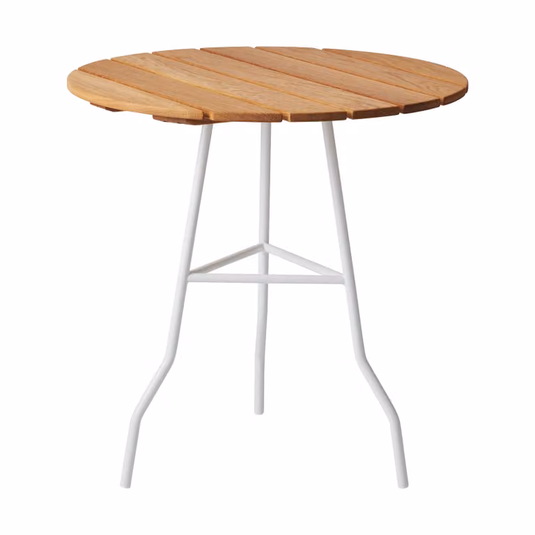 Gärsnäs Pia tuintafel met geolied eiken blad en wit gelakt stalen frame, Ø 70 cm