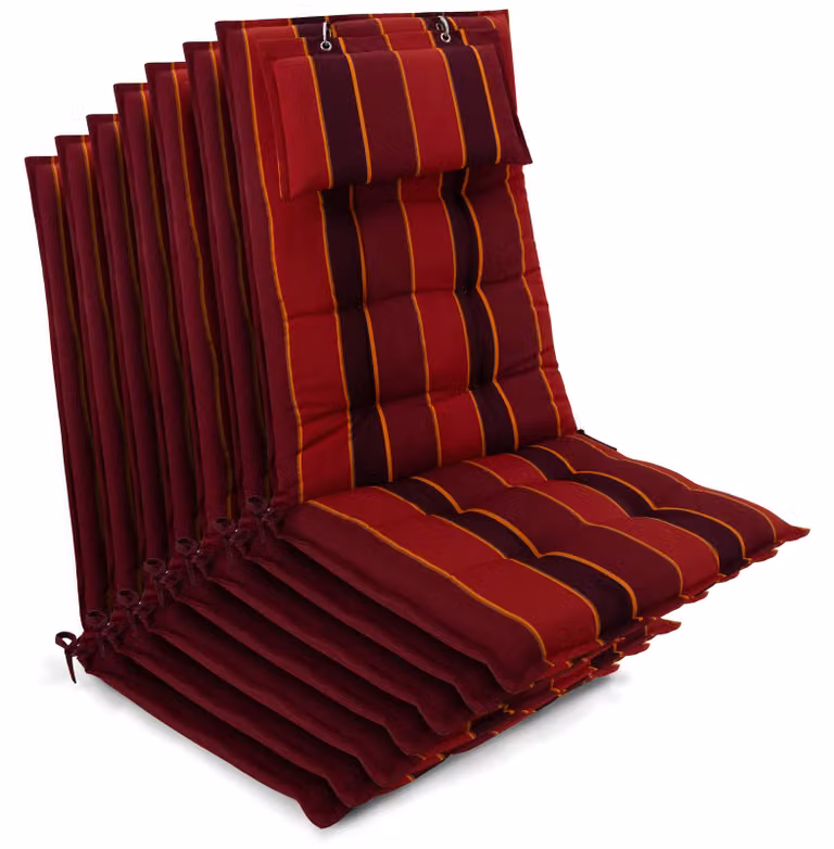 Beautissu 7-delige set zonnekussens voor hoge rugleuningen, rood-anthraciet gestreept, B/D/H: 120 x 50 x 8 cm