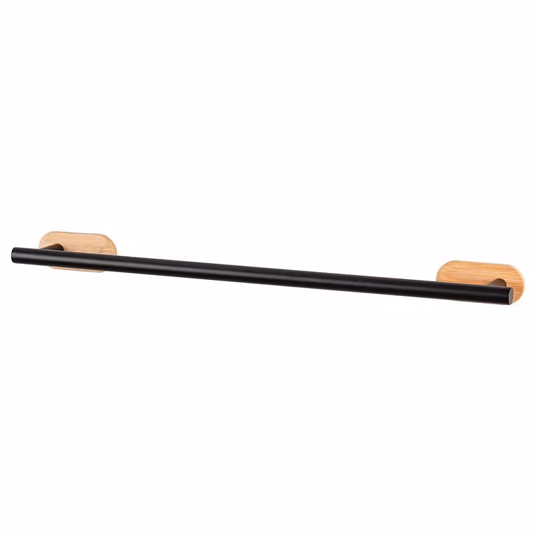 home24 Badhanddoekstang Orea Bambo zwart, roestvrij staal en bamboe, Breedte: 60 cm