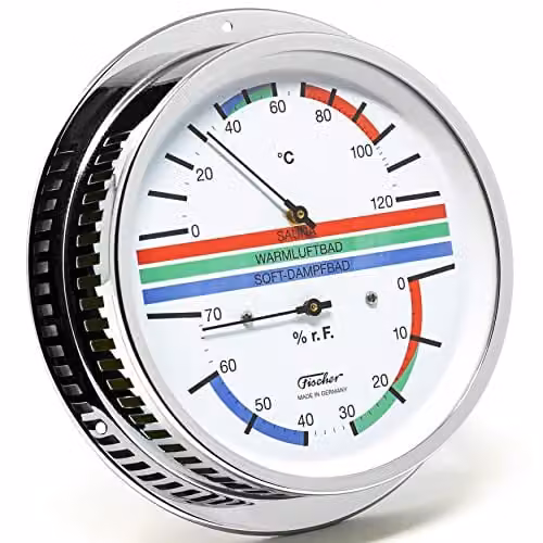 Fischer 5094-47 Sauna-klimaatmeter, 155 mm thermohygrometer en bimetalen thermometer