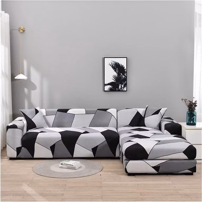 Bankhoes Stretch Bankbeschermer voor Sofa met Geometrisch Patroon, Elastisch Materiaal, 235-300 cm