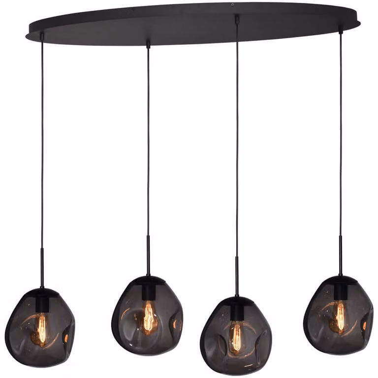 Masterlight Hanglamp Lava Oval met 4 rookglas lampen in grijs, Ø 24 cm