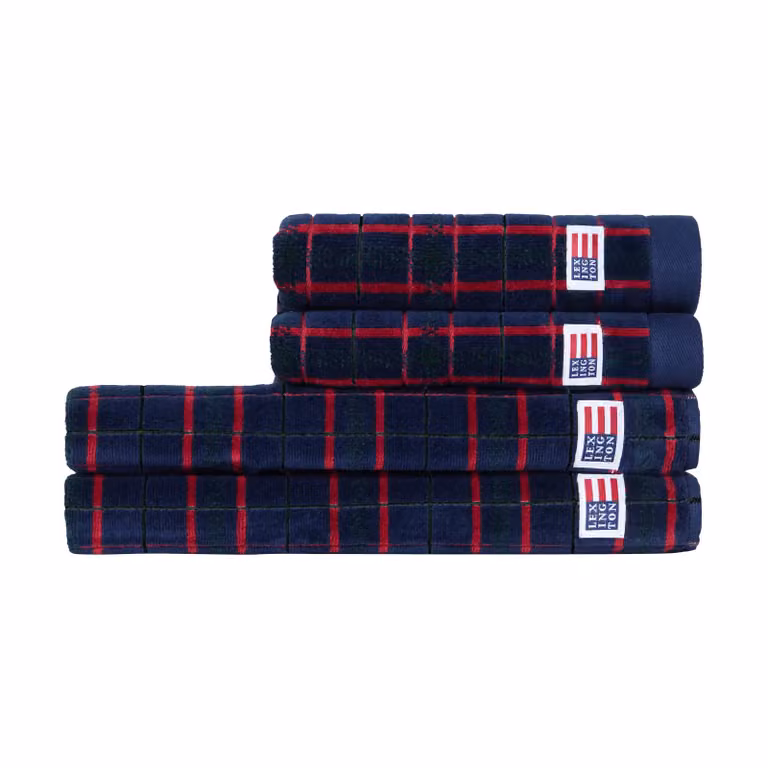 Lexington checked handdoek set 4-delig Navy-green, 2 st 50 x 70 cm en 2 st 70 x 30 cm