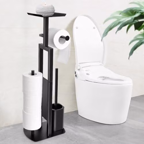 RVS Toiletrolhouder met toiletborstel en houder voor reserverollen, vrijstaand