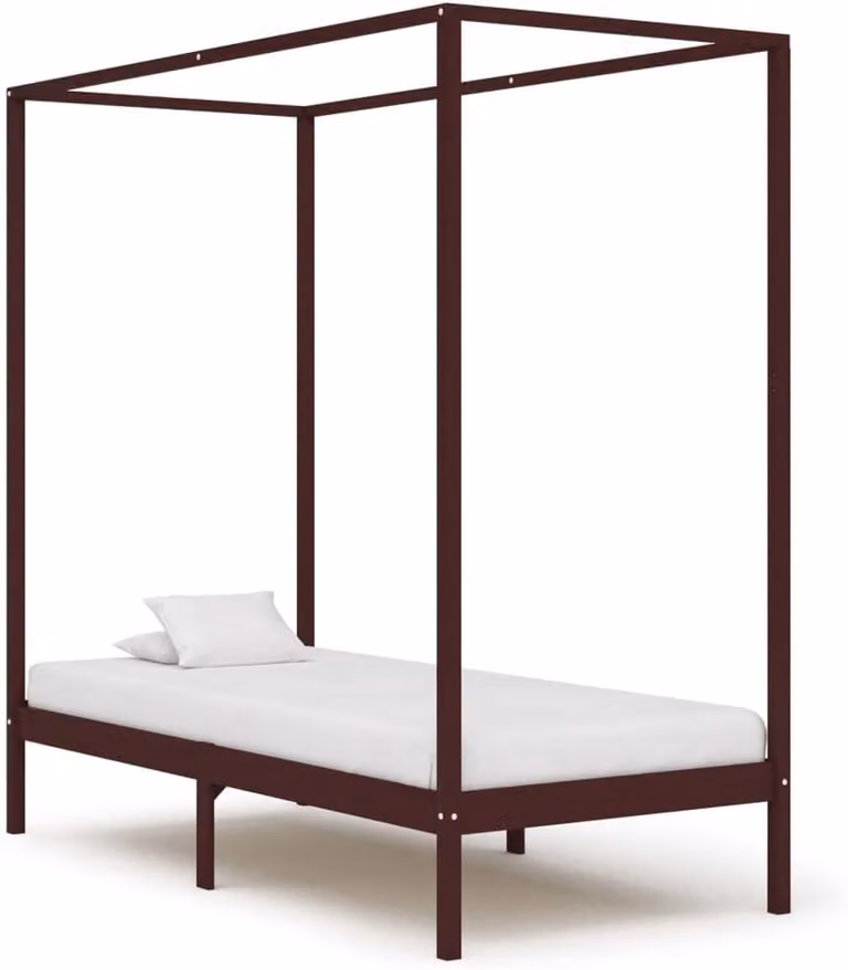 Houten hemelbedframe voor volwassenen - Donkerbruin - 90 x 200 cm