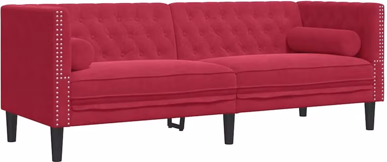 vidaXL Driezitsbank Chesterfield-stijl met bolsters in wijnrood fluweel
