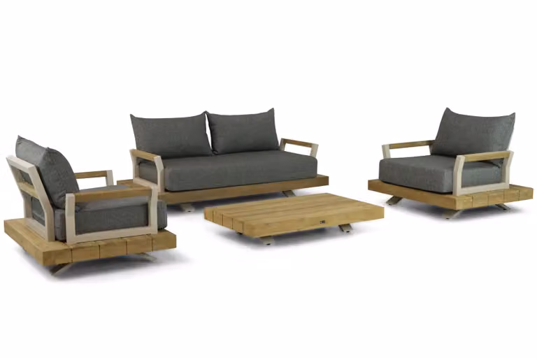Santika Furniture Santika Supreme Supralux 4-delige loungeset met 130 cm bank, loungefauteuil, salontafel en kussens, grijs