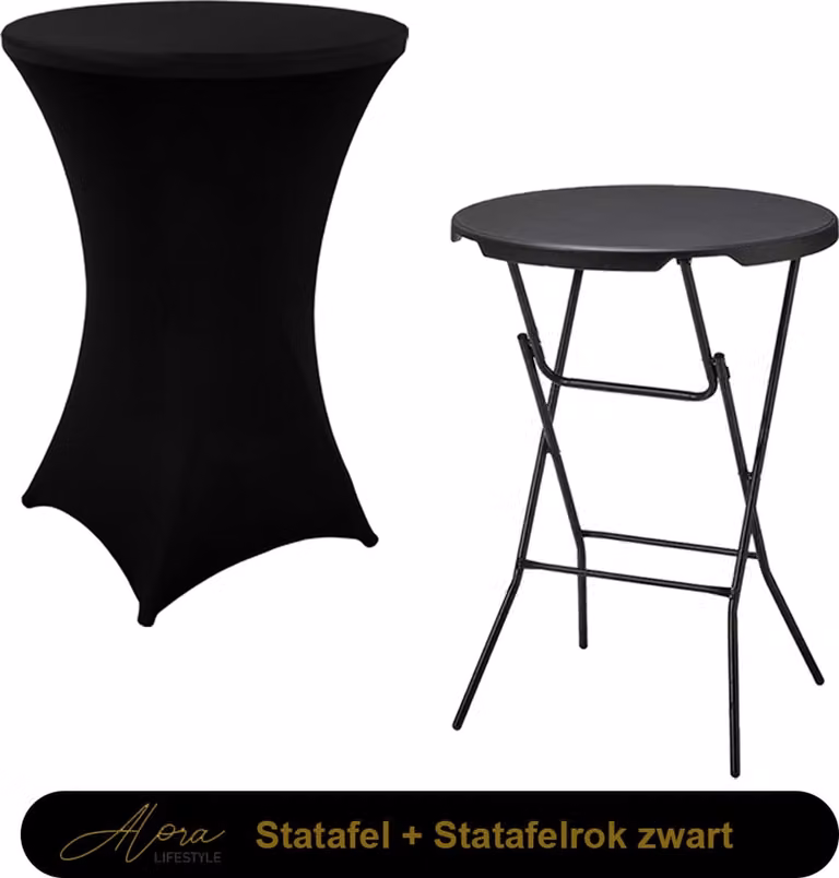 Alora Cocktailtafel met zwarte statafelrok, ronde statafel voor horeca, ø80 cm x 110 cm hoog