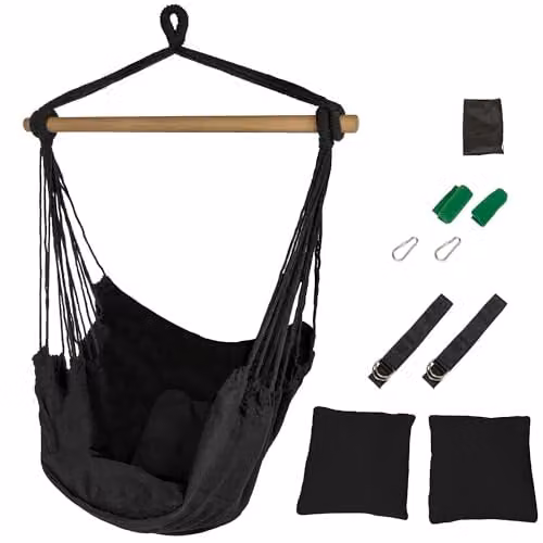 IB STYLE Kalea Hangstoel voor tuin en binnen met 2 kussens en bevestigingsset - Zwart - Canvas 130 x 95 cm