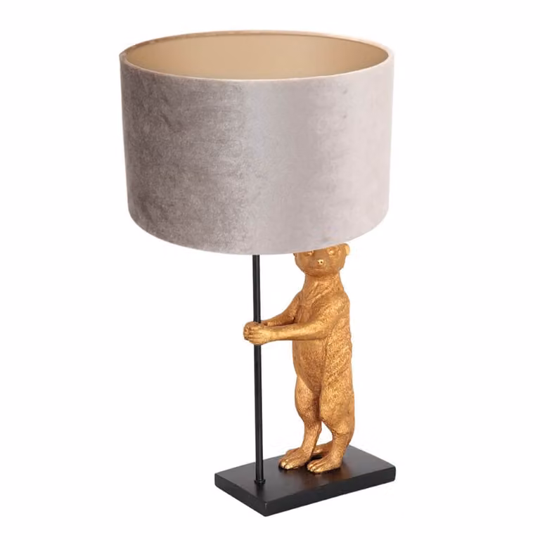 Steinhauer Animaux tafellamp met grijs en taupe velours en zwart metalen voet, E27, Ø 30 cm