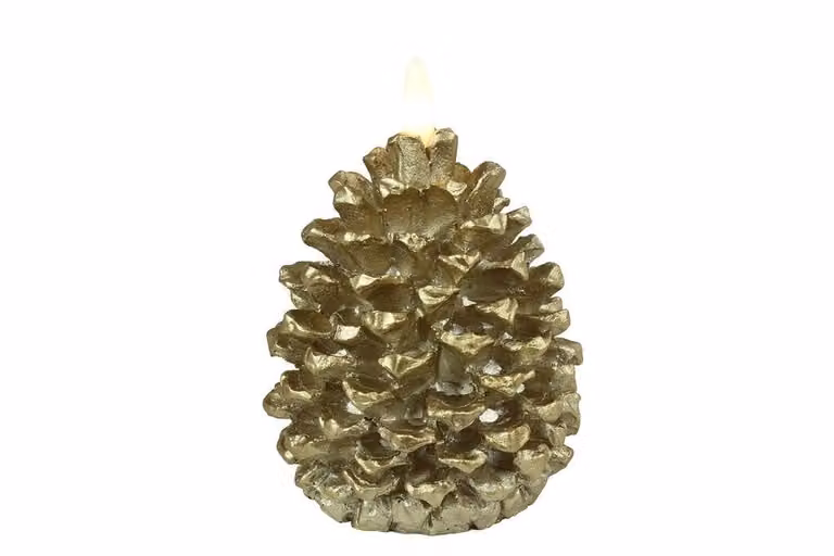 Countryfield Dennenappel LED kaars goud, Hoogte: 13,5 cm