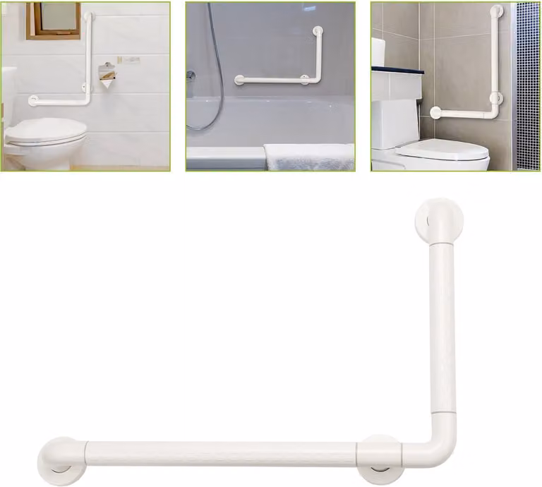 L-vormige wandbeugel badgreep wit mat, B/D: 60 x 40 cm, veiligheidsgreep voor badkamer en douche belastbaar tot 200 kg