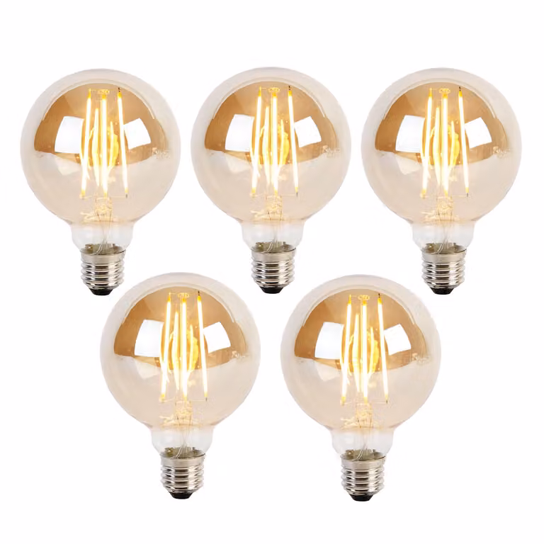LUEDD Set van 5 G95 LED Globe Lampen E27 Goud Glas 5W 380 lm Dimbare Warm Witte Lichtbronnen