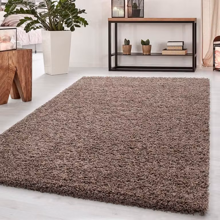 Hoogpolig Vloerkleed Effe Mokka - Modern Shaggy Tapijt van Polyester voor Woonkamer, Eetkamer of Kinderkamer